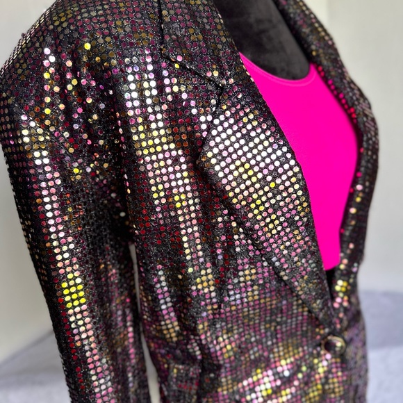 Rainbow Sequend Candy-dot Blazer. True to the 80’s it's one size w shoulder pads - Picture 7 of 10